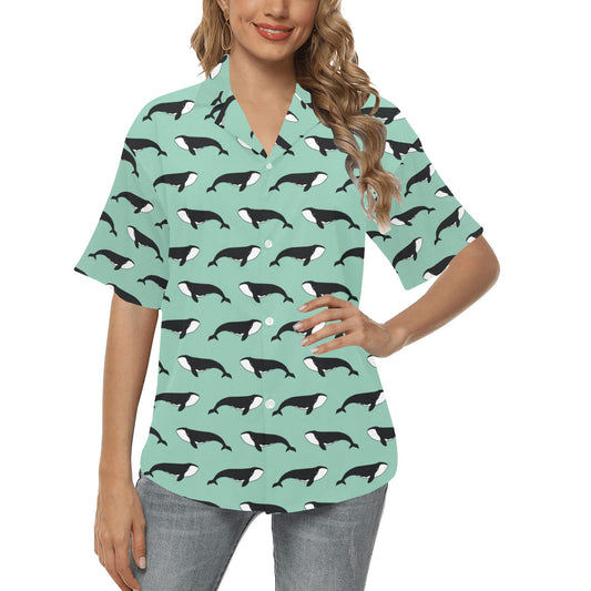 Whale Print Design LKS307 Women's Hawaiian Shirt