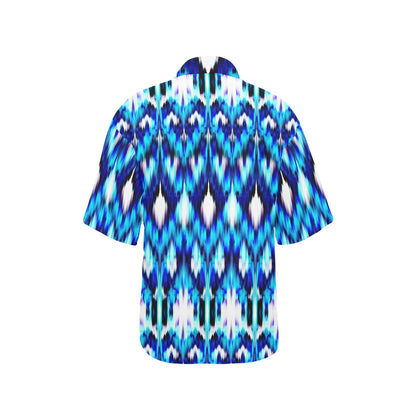 Ikat Blue Pattern Print Design 01 Women's Hawaiian Shirt