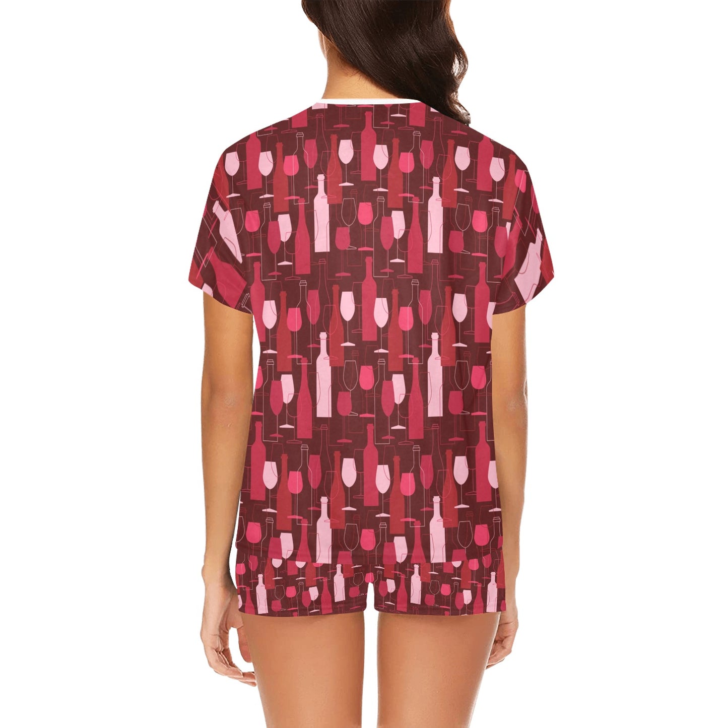 Wine Print Design LKS304 Women's Short Pajama Set