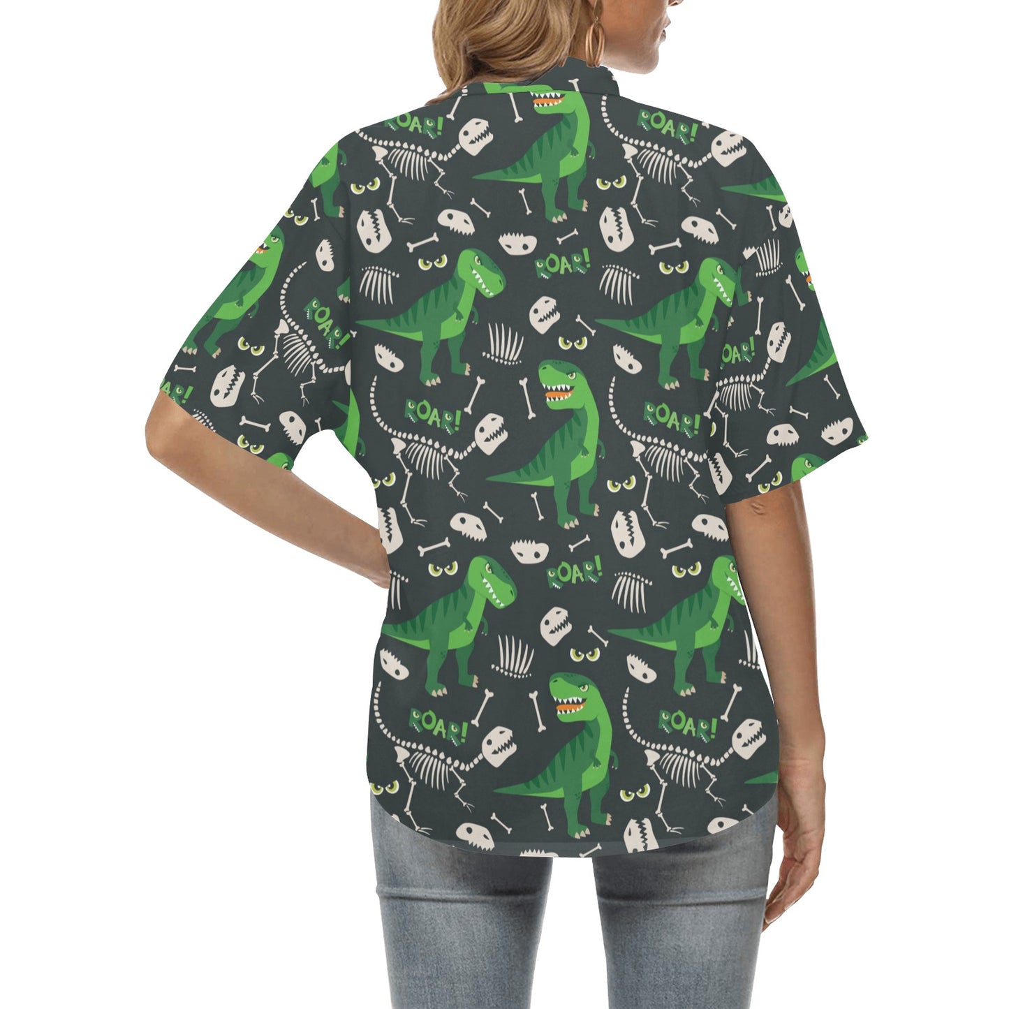 T Rex Pattern Print Design A05 Women's Hawaiian Shirt