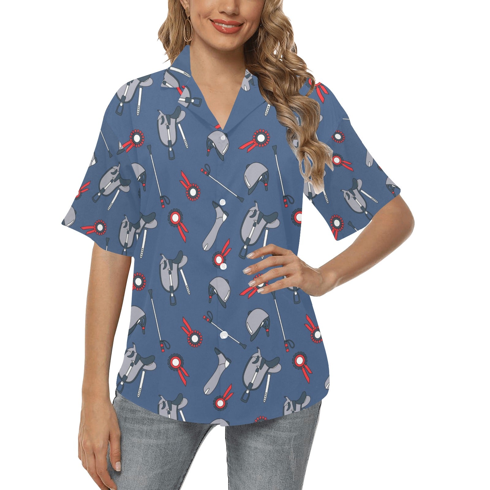 Equestrian Equipment Background Women's Hawaiian Shirt