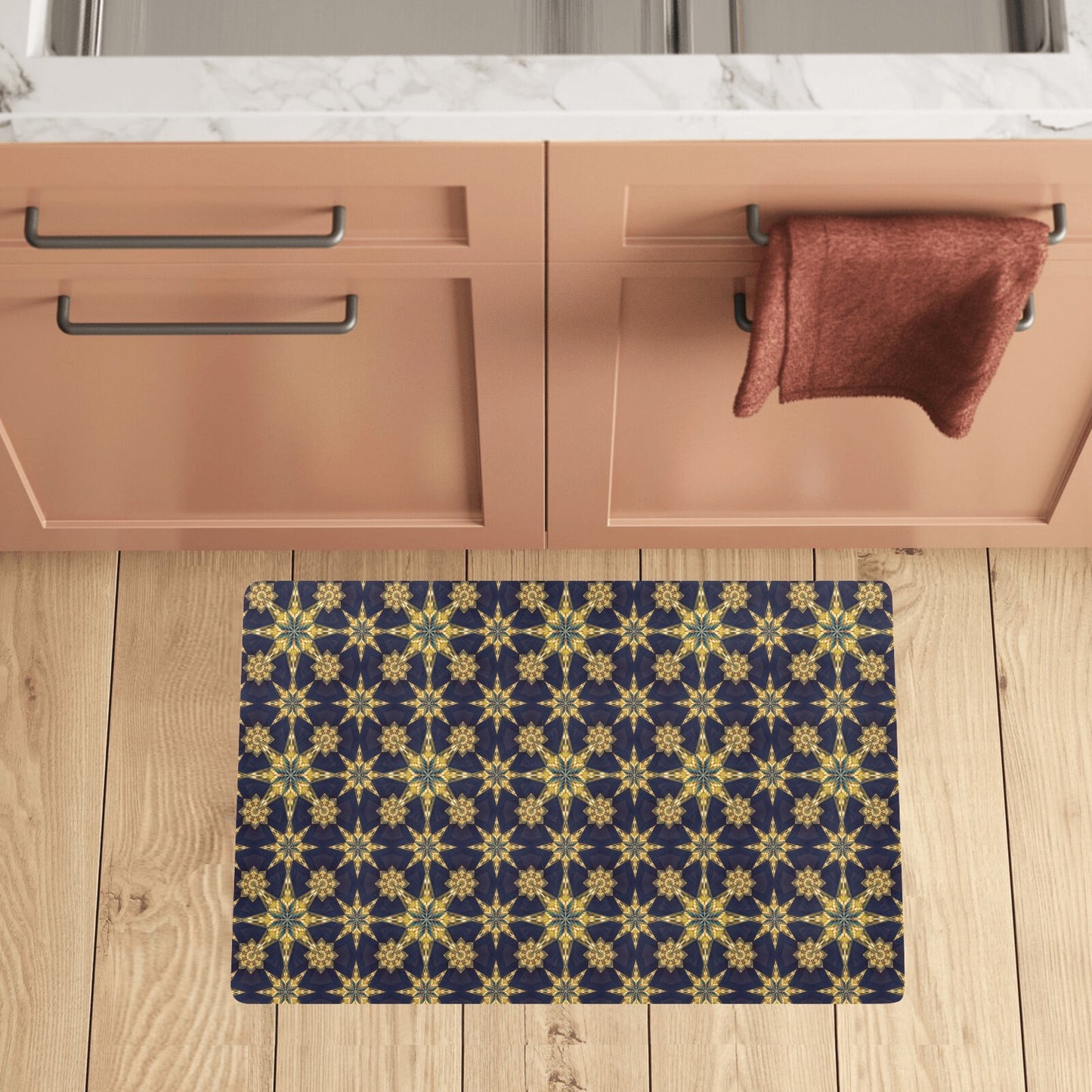 kaleidoscope Gold Print Design Kitchen Mat