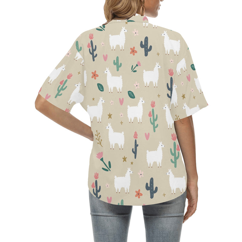 Llama Cactus Pattern Print Design 09 Women's Hawaiian Shirt