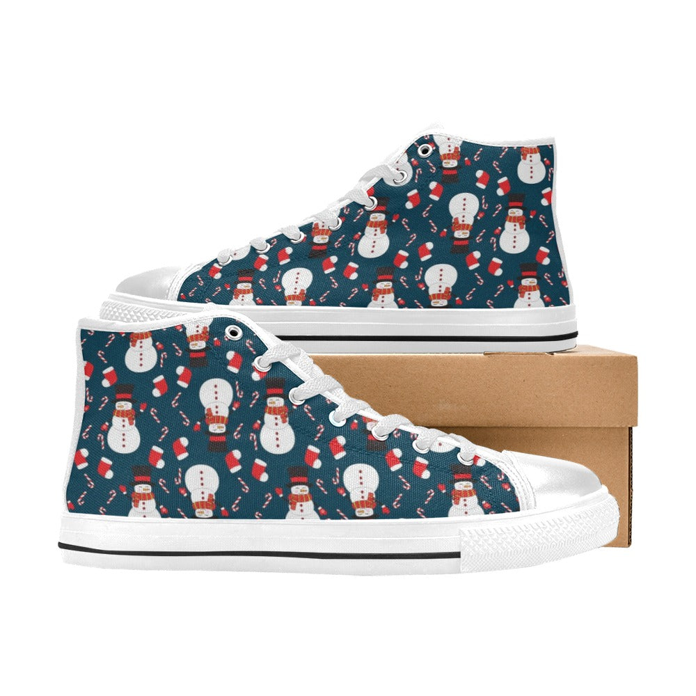 Snowman Print Design LKS301 High Top Women's White Shoes