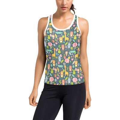 Safari Animal Cartoon Print Design LKS305 Women's Racerback Tank Top