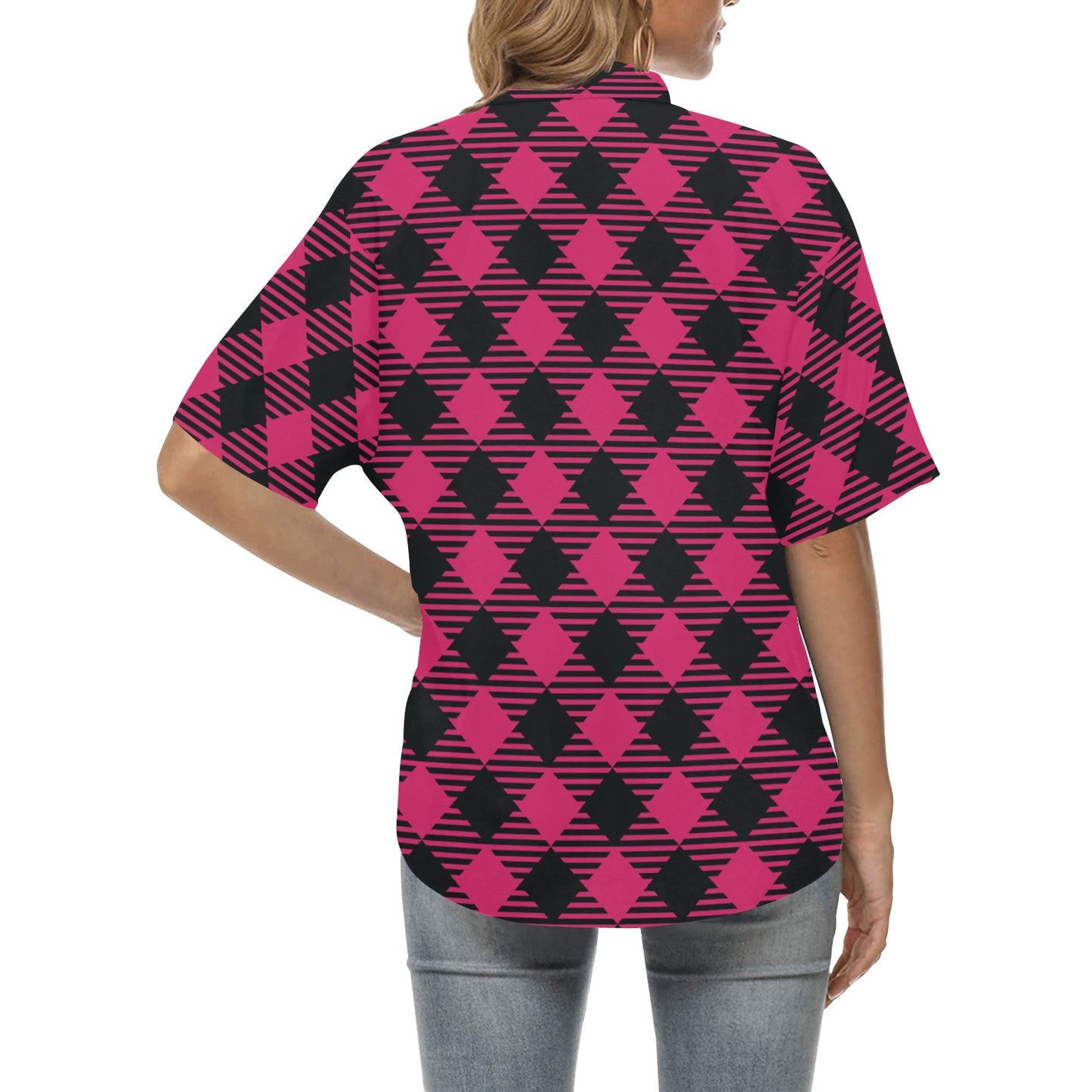 Buffalo check Pink Pattern Print Design 01 Women's Hawaiian Shirt