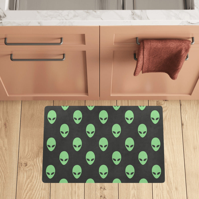 Alien Green Neon Pattern Print Design 01 Kitchen Mat