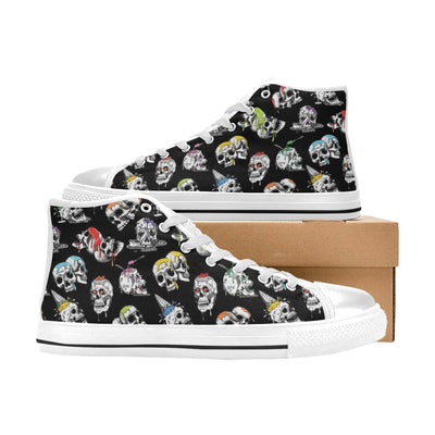 Skull Print Design LKS3013 High Top Women's White Shoes