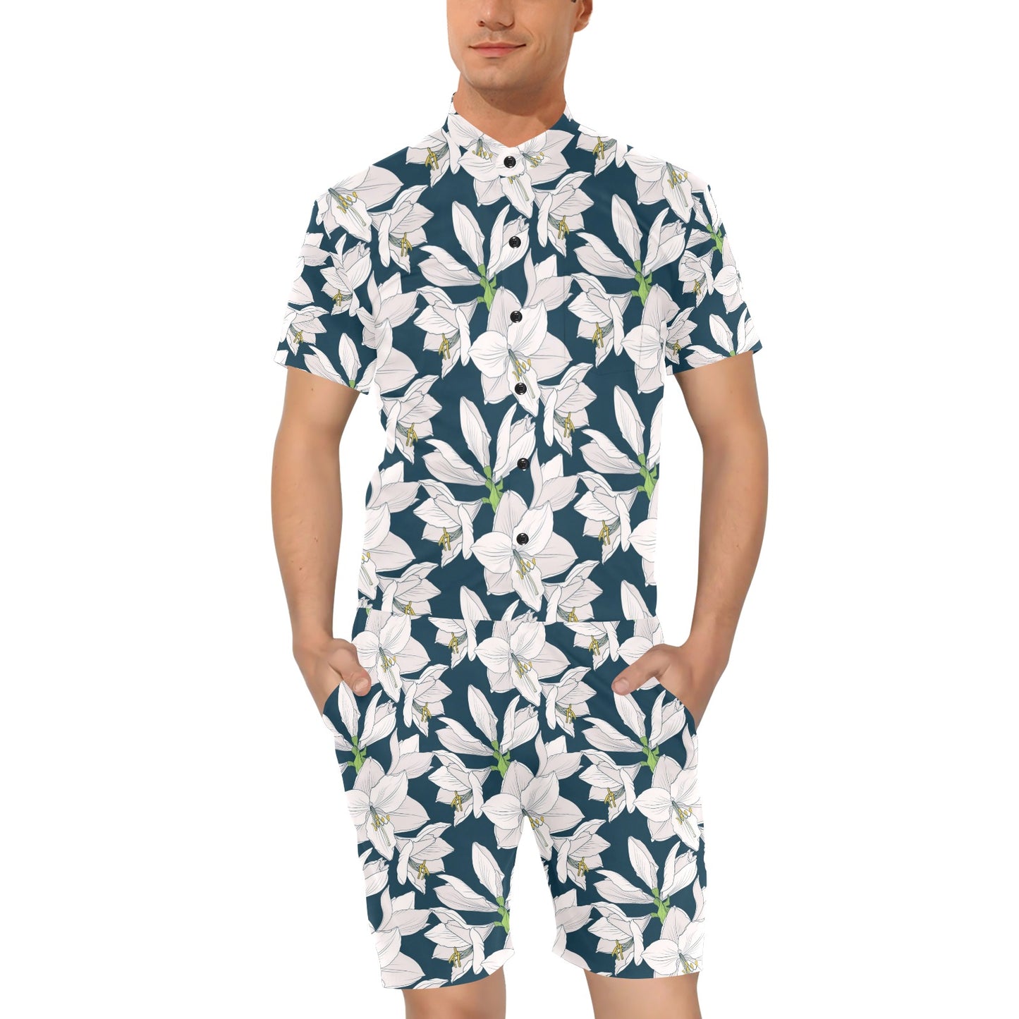 Amaryllis Pattern Print Design 01 Men's Romper