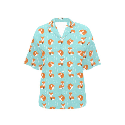 Fox Design Snow Print Pattern Women's Hawaiian Shirt
