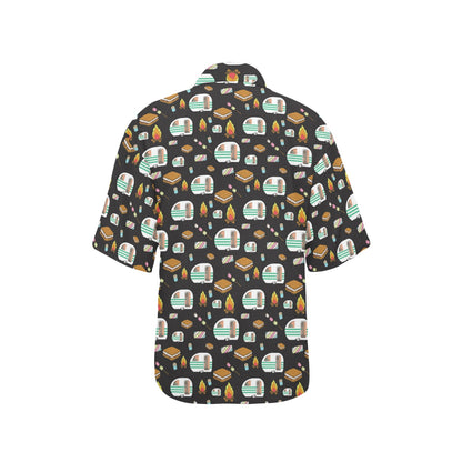 Camper marshmallow Camping Design Print Women's Hawaiian Shirt