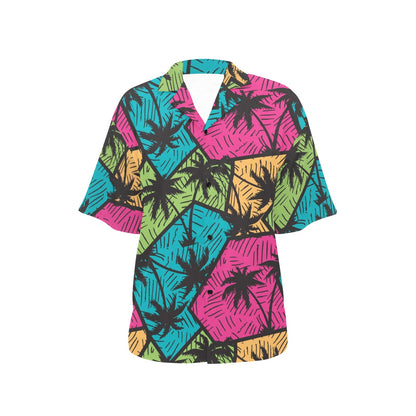 Palm Tree Pattern Print Design PT09 Women's Hawaiian Shirt