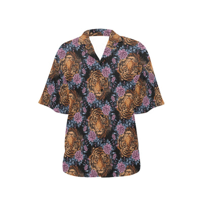 Tiger Head Floral Women's Hawaiian Shirt