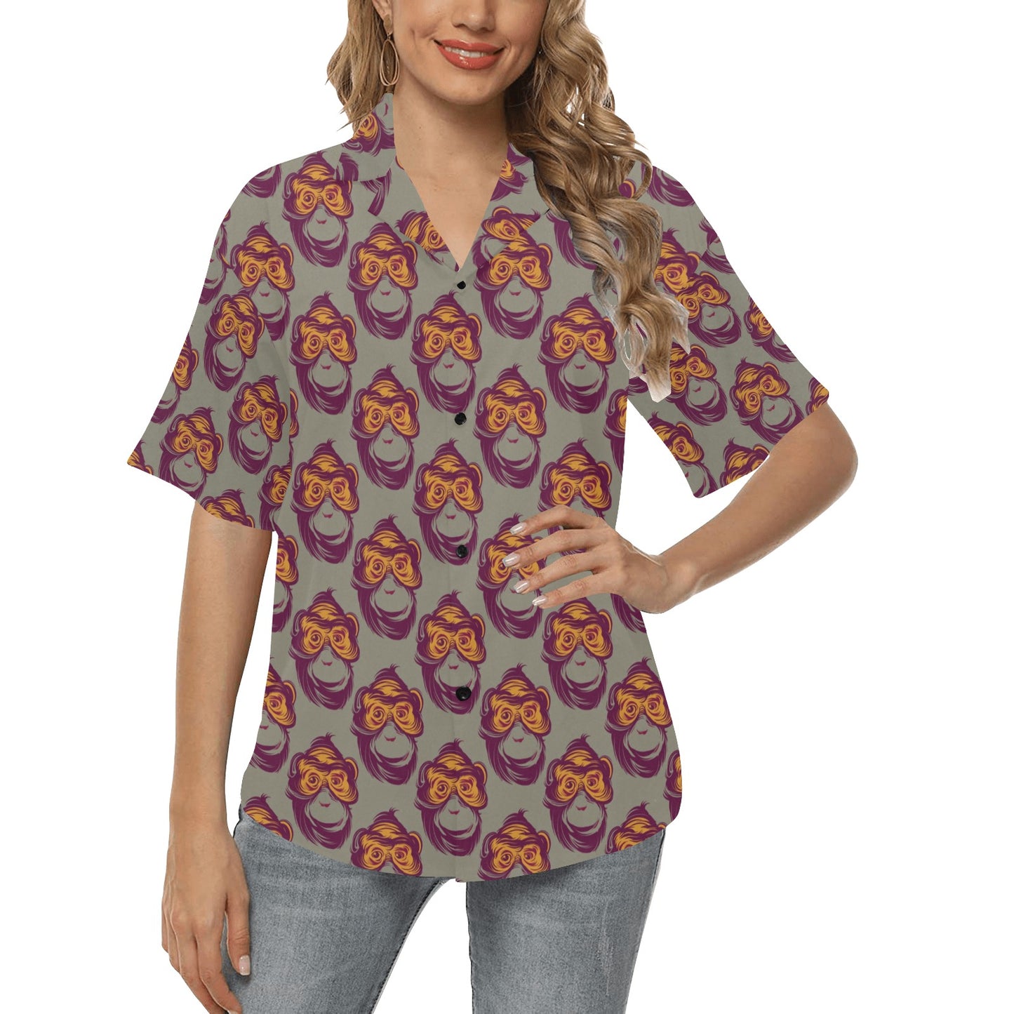 Chimpanzee Pattern Print Design 02 Women's Hawaiian Shirt