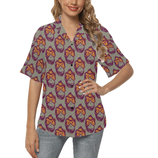 Chimpanzee Pattern Print Design 02 Women's Hawaiian Shirt