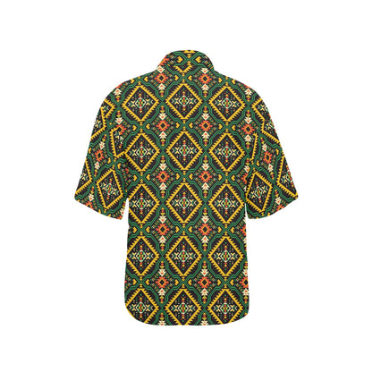 Kente Green Design African Print Women's Hawaiian Shirt