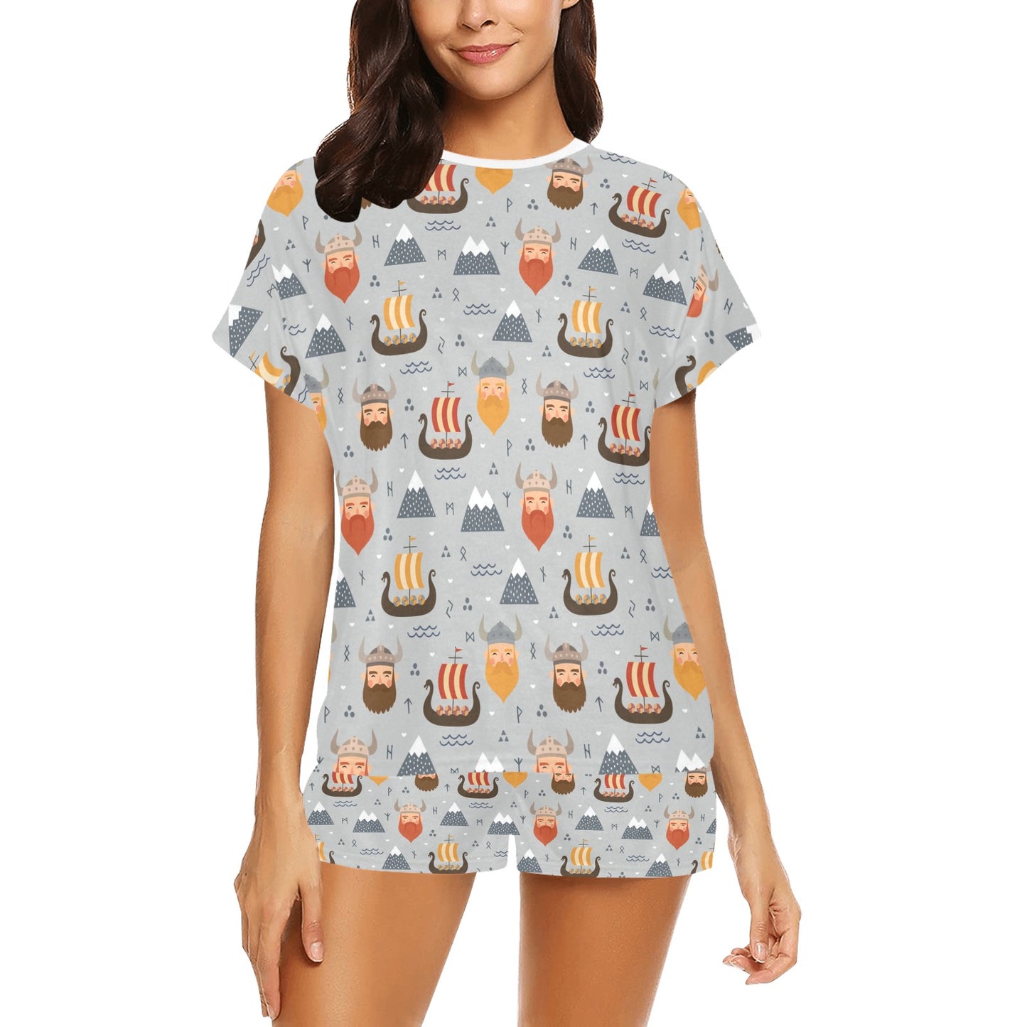Vikings Print Design LKS307 Women's Short Pajama Set