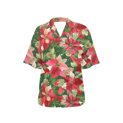Poinsettia Pattern Print Design POT03 Women's Hawaiian Shirt