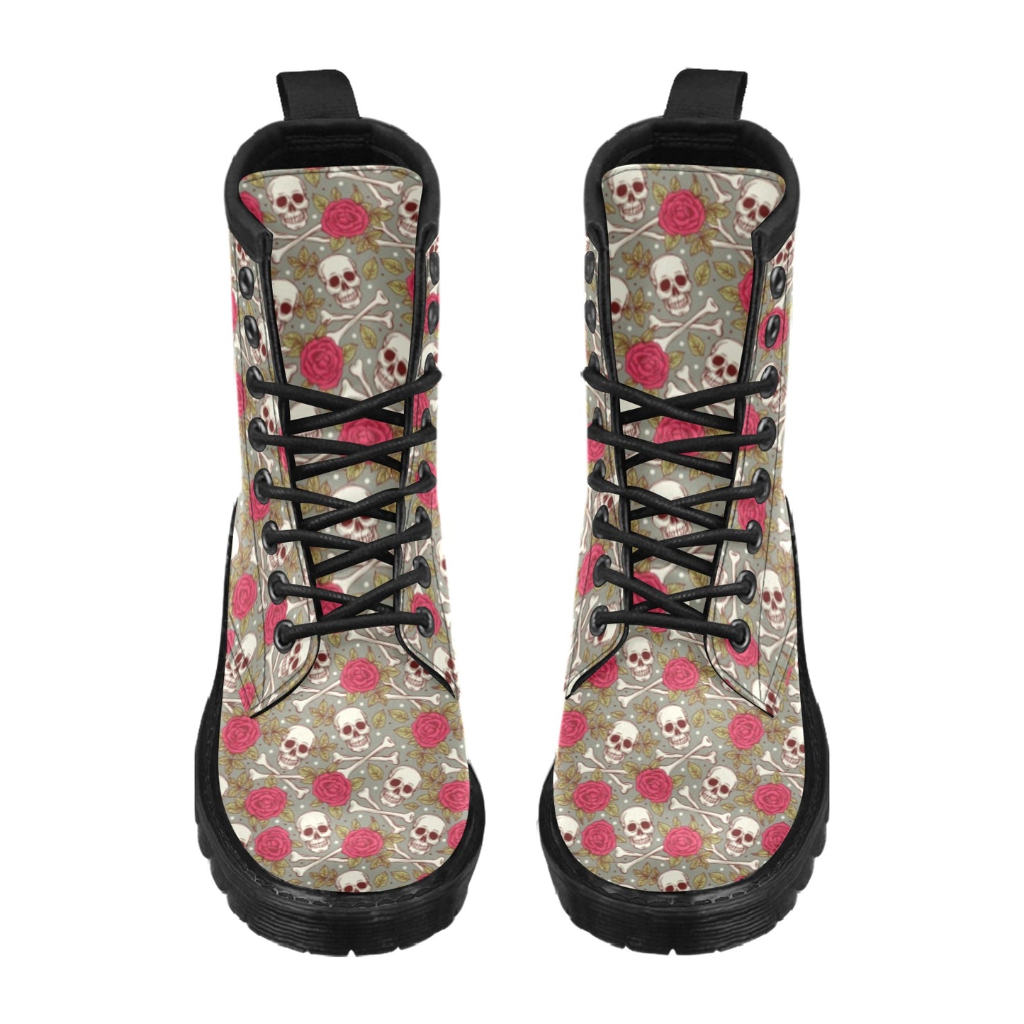Skull Bone Rose Print Design LKS303 Women's Boots