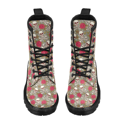 Skull Bone Rose Print Design LKS303 Women's Boots
