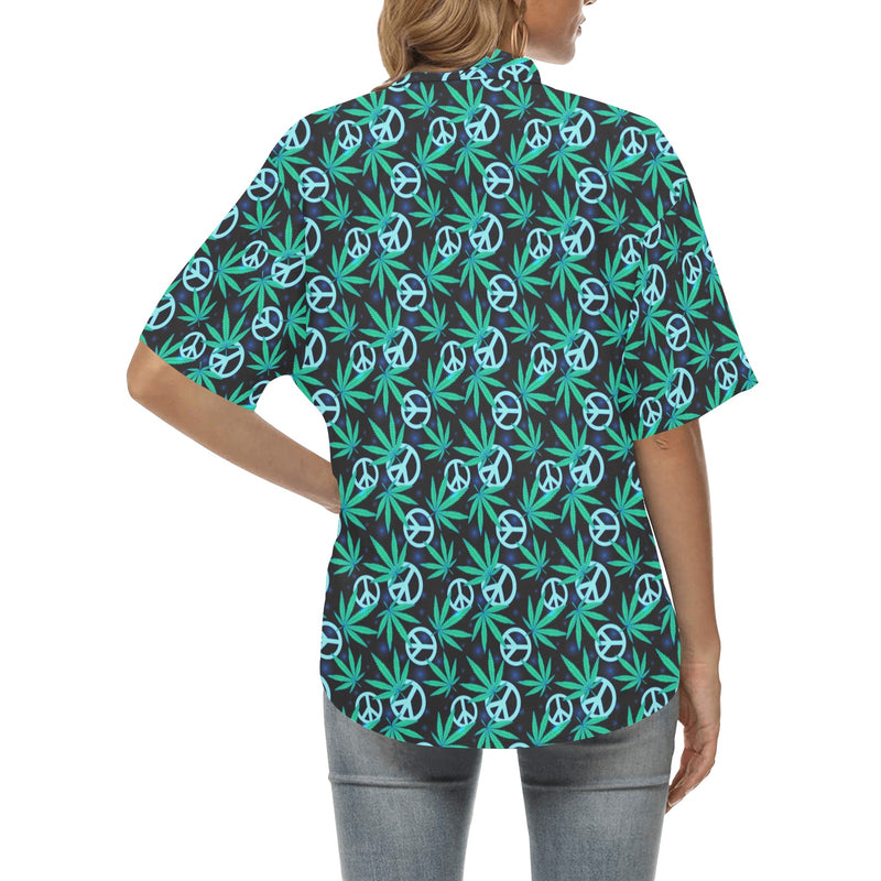Peace Sign Themed Design Print Women's Hawaiian Shirt