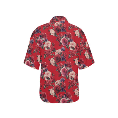Rose Red Pattern Print Design RO07 Women's Hawaiian Shirt