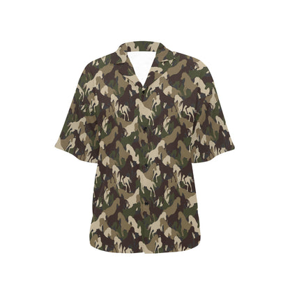Horse Camo Themed Design Print Women's Hawaiian Shirt