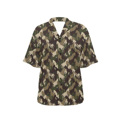 Horse Camo Themed Design Print Women's Hawaiian Shirt