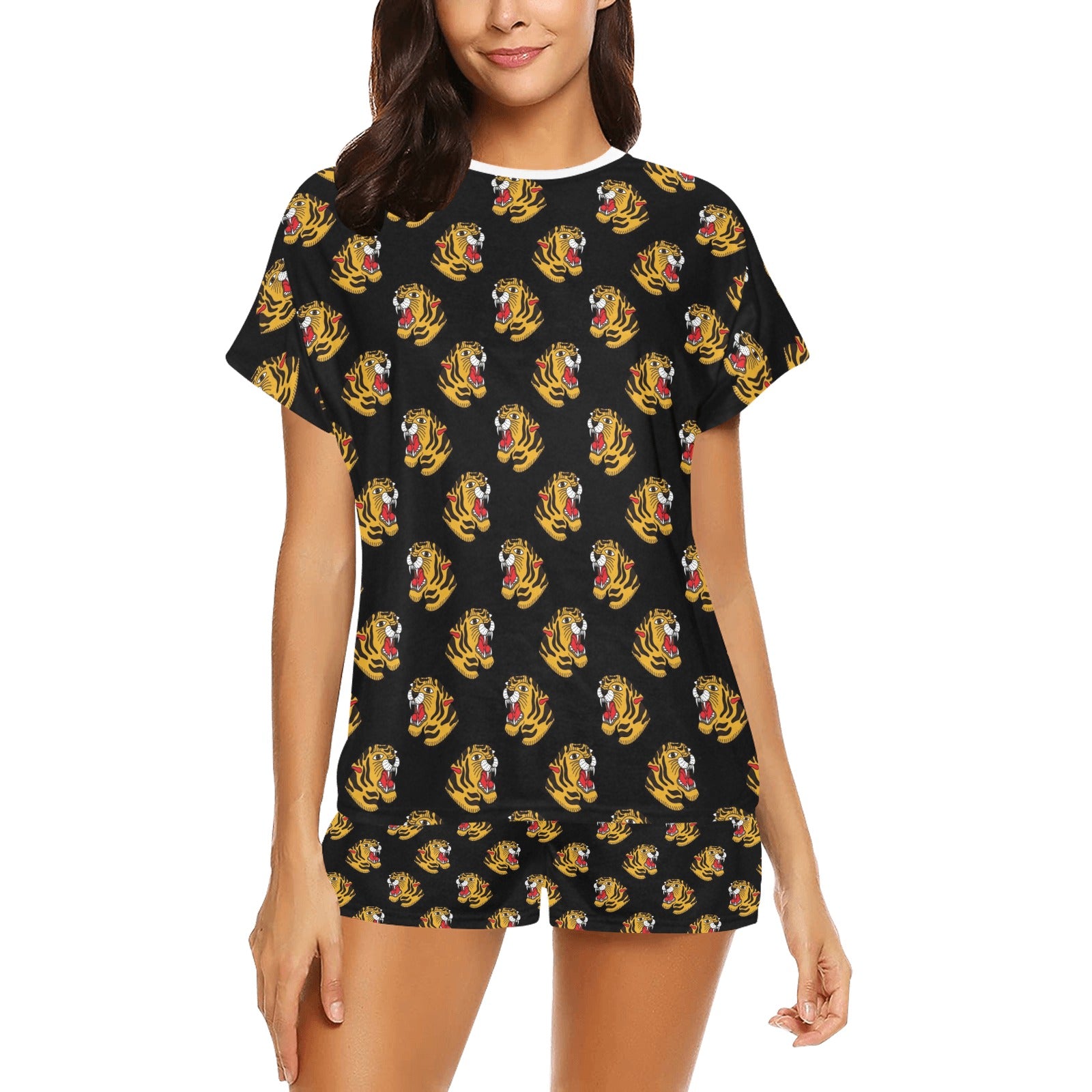 Tiger Head Print Design LKS306 Women's Short Pajama Set