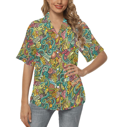 Hippie Print Design LKS302 Women's Hawaiian Shirt