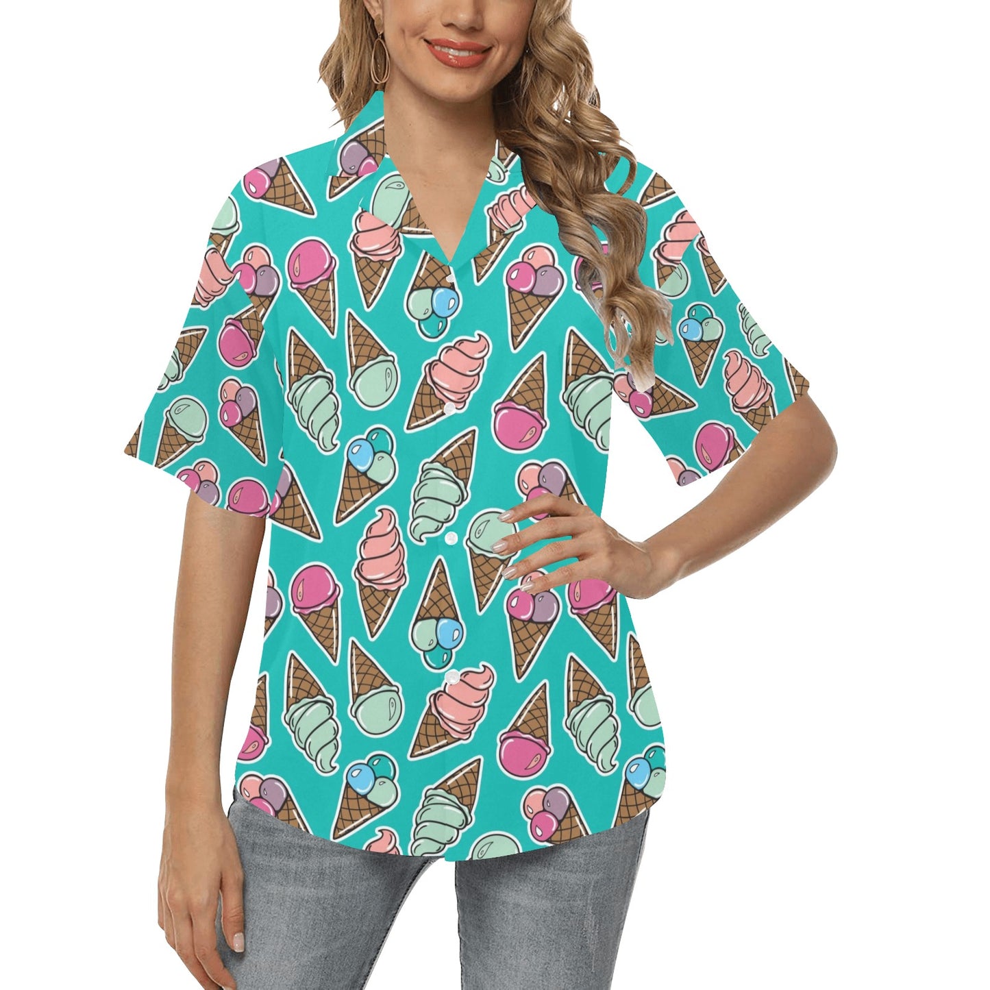 Ice Cream Pattern Print Design IC01 Women's Hawaiian Shirt