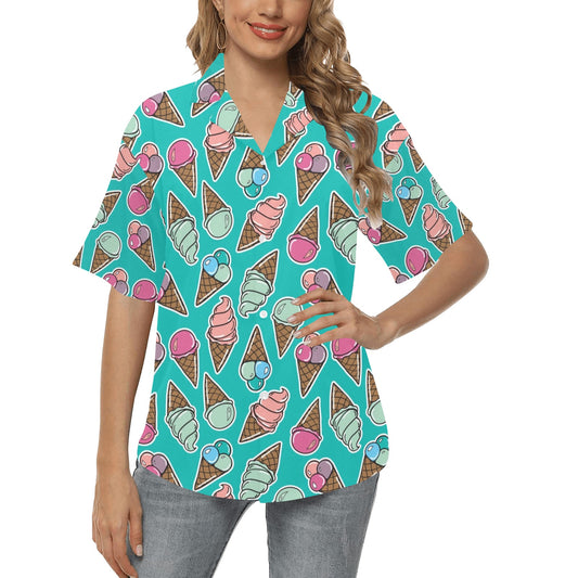 Ice Cream Pattern Print Design IC01 Women's Hawaiian Shirt