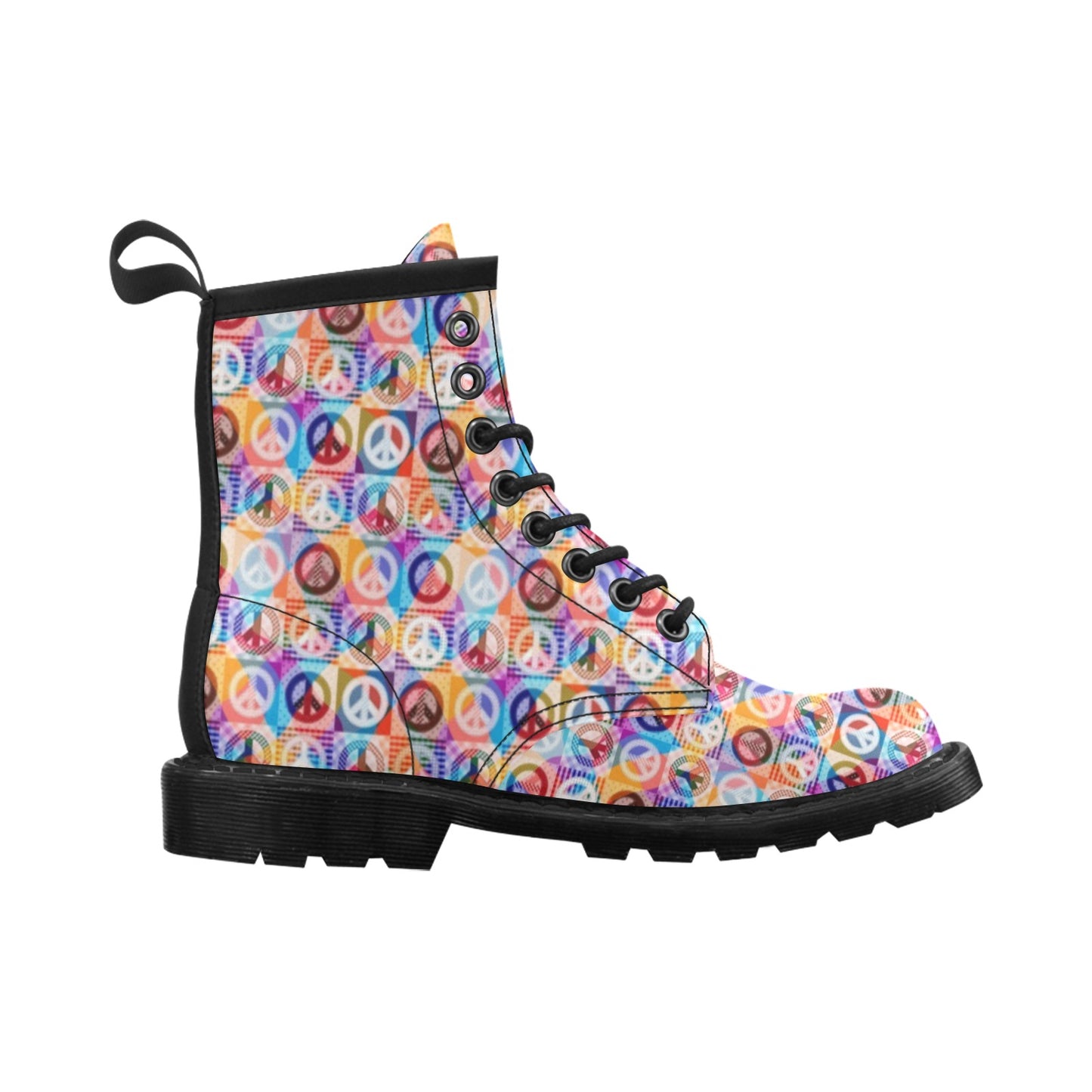 Peace Sign Patchwork Design Print Women's Boots