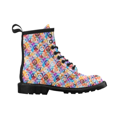 Peace Sign Patchwork Design Print Women's Boots