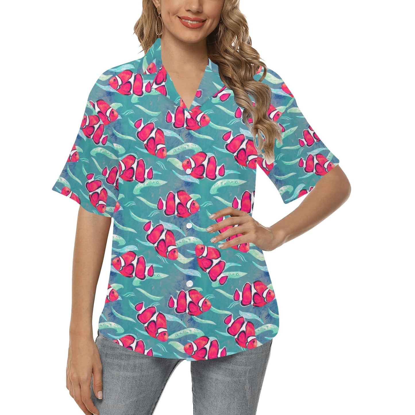 Clownfish Pattern Print Design 02 Women's Hawaiian Shirt