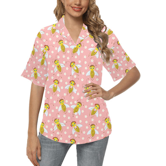 Bee Pattern Print Design BEE07 Women's Hawaiian Shirt