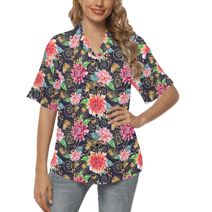 Dahlia Pattern Print Design DH02 Women's Hawaiian Shirt