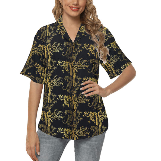 Tiger Gold Print Design LKS307 Women's Hawaiian Shirt