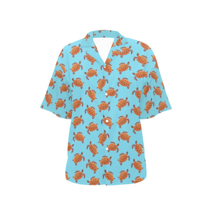 Brow Sea Turtle Print Pattern Women's Hawaiian Shirt