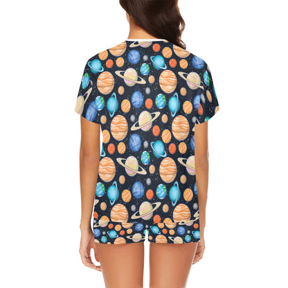 Planet Colorful Print Design LKS301 Women's Short Pajama Set
