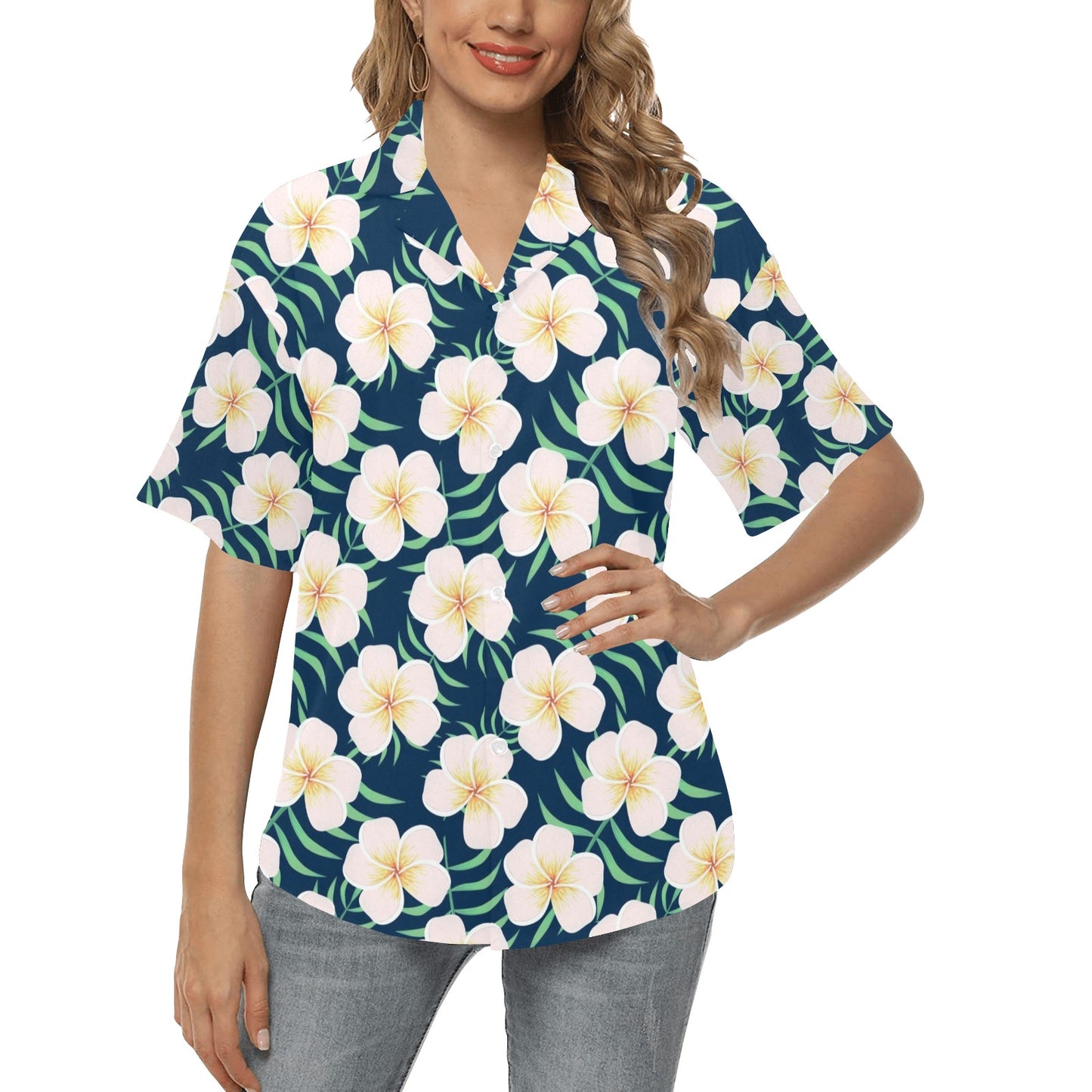 Pink Plumeria Pattern Print Design PM016 Women's Hawaiian Shirt