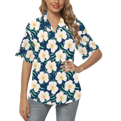 Pink Plumeria Pattern Print Design PM016 Women's Hawaiian Shirt