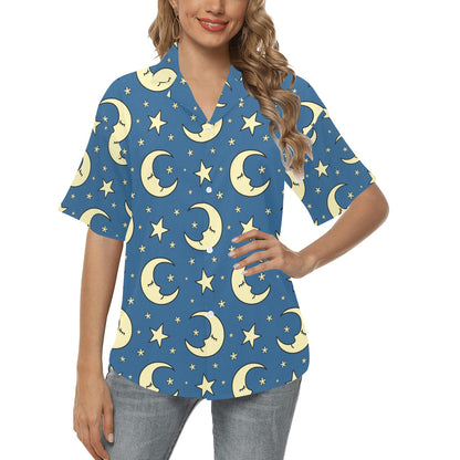 Moon Night Pattern Print Design 03 Women's Hawaiian Shirt