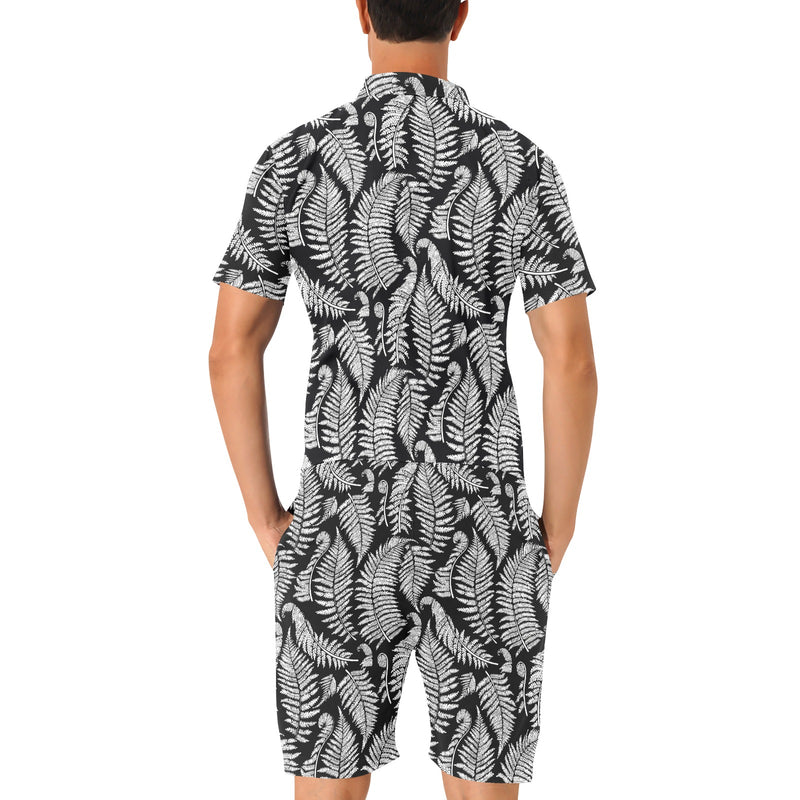 Fern Leave Black White Print Pattern Men's Romper