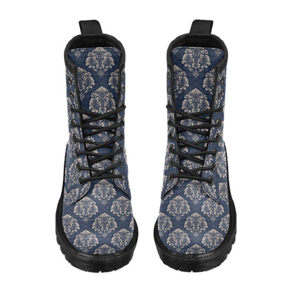 Damask Blue Luxury Print Pattern Women's Boots