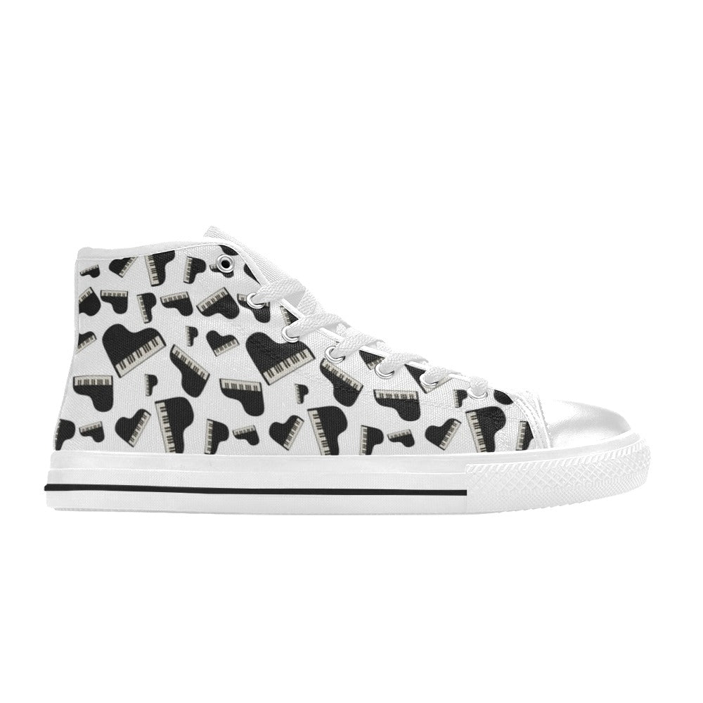 Piano Print Design LKS405 High Top Women's White Shoes