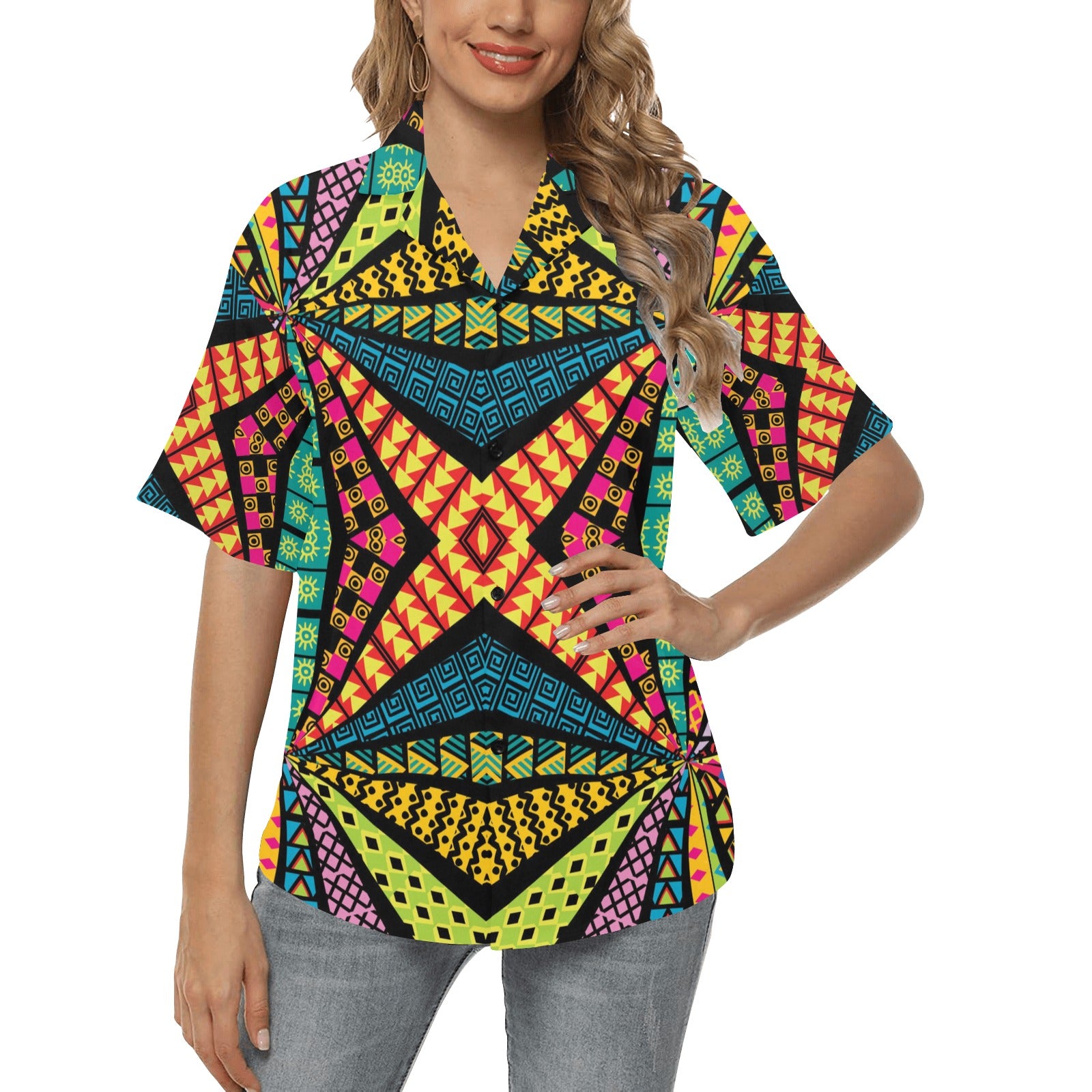 Kaleidoscope Pattern Print Design 05 Women's Hawaiian Shirt