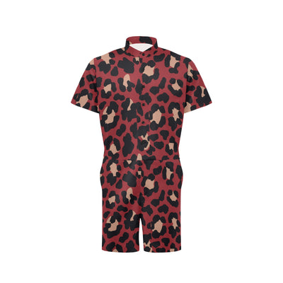 Cheetah Red Print Pattern Men's Romper