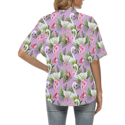 Swan with Flower Pattern Print Design 01 Women's Hawaiian Shirt