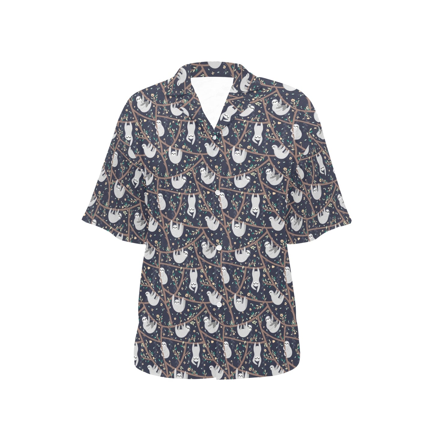 Sloth Happy Design Themed Print Women's Hawaiian Shirt